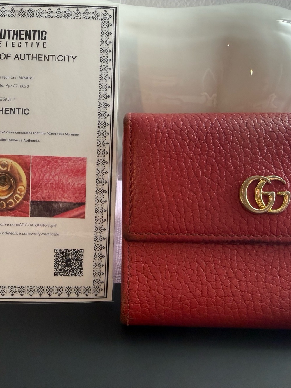 Gucci Red Pebbled Leather Wallet with Gold GG